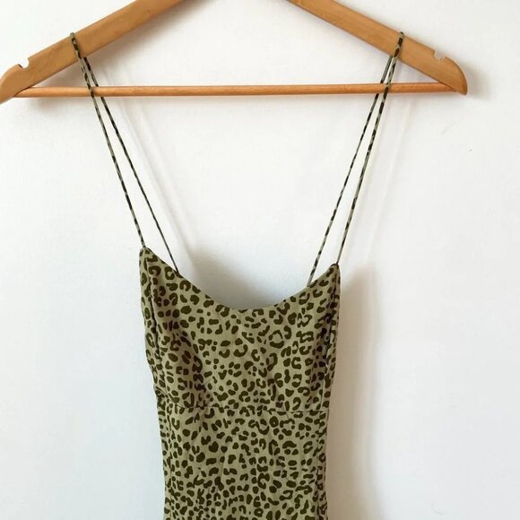 Zara Animal Print  Ruffle Hem Mini Dress Skinny Strap NWOT Green Size Small - Picture 7 of 10